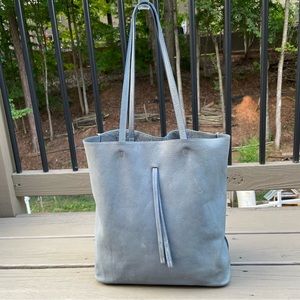 Baby blue leather suede tote bag purse